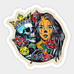 Girl with romantic skull Sticker